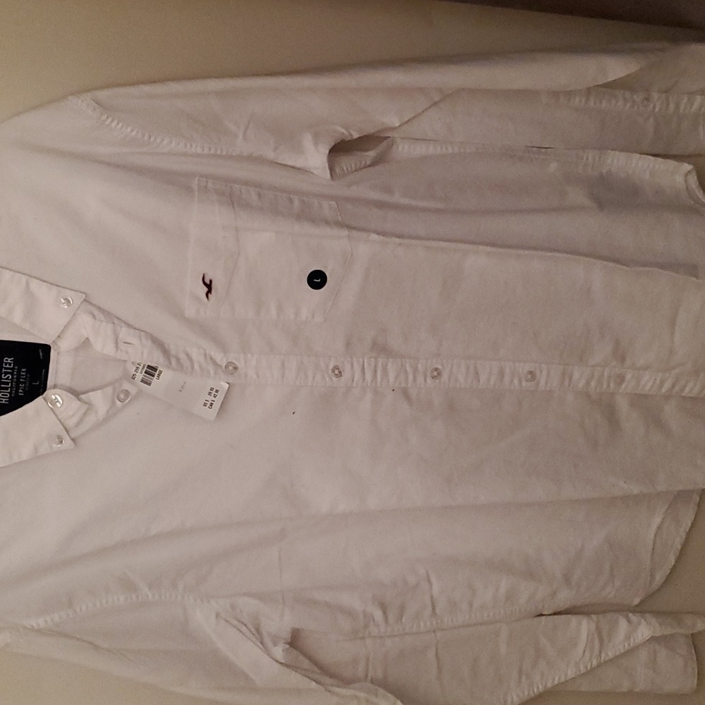 NWT Men's L Hollister Slim Fit white Collar Longsleeved Shirt